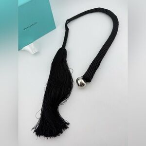 Vintage 1981 Tiffany & Co. Elsa Peretti Horse Whip Necklace Silk & Silver